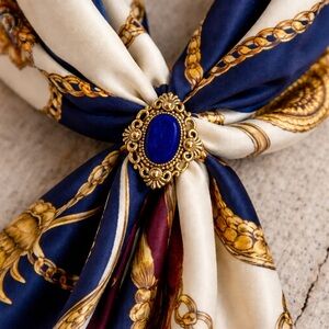 Vintage Ornate Filigree Velvet & Gold Tone Scarf  Clips Set (4)